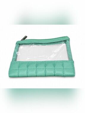 Lug Cosmetic Pouch Green Satin Quilted Clear Zip Organizer